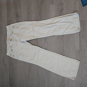 Ann Taylor Loft Slim Bootcut Ivory with Brown Stitching Corduroy Pants